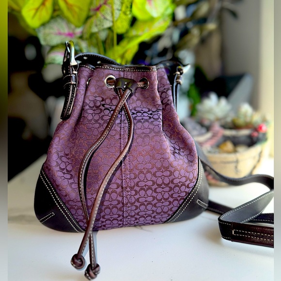 Coach Monogram Purple Mini Drawstring Crossbody Bag C3K-6387 - Picture 1 of 5